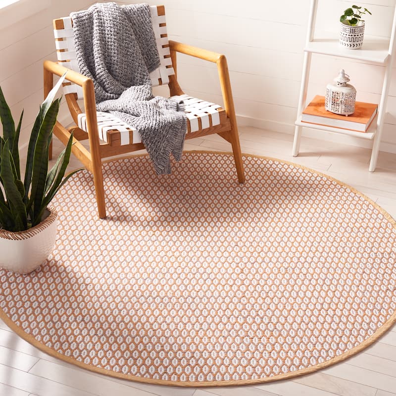 SAFAVIEH Handmade Flatweave Montauk Cassidy Casual Cotton Rug - 6' Round - Orange/Ivory