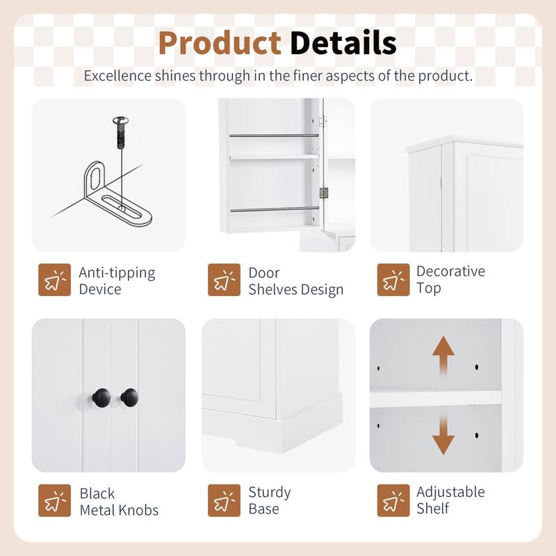 Freestanding Bathroom Storage Cabinet with Doors and Drawers, Tilt-Out Laundry Hamper, Adjustable Shelf for Bathroom