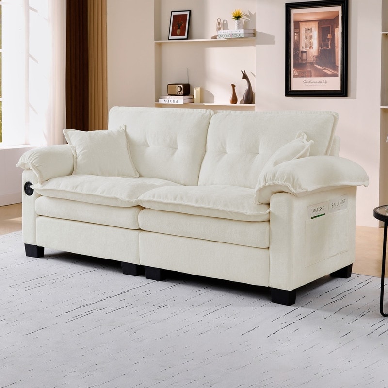 74.41" Chenille Loveseat Sofa with USB Charging and Side Storage Pockets