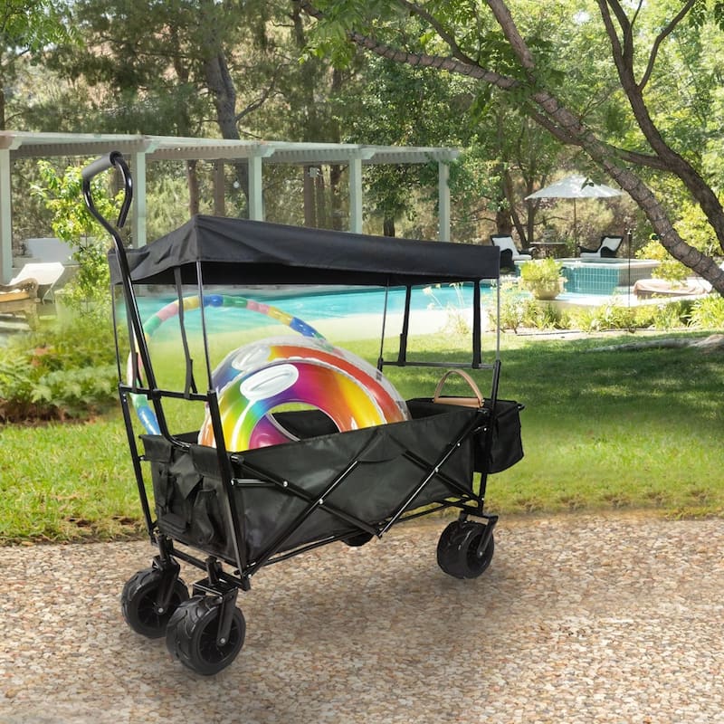 Outdoor Steel Folding Large Capacity Garden Cart Patio Wagon with Lid