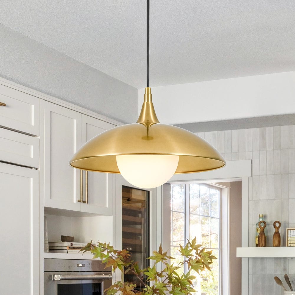 Scandinavian Single Brass Iron Dome Kitchen Pendant Light - 14.6 Inches