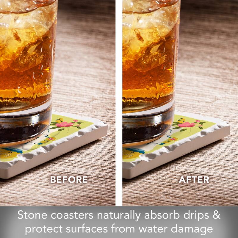 North Dakota Home 4-Pack Absorbent Stone Coasters with Protective Cork Backing 4" Square Made in The USA Easily Wipes Clean
