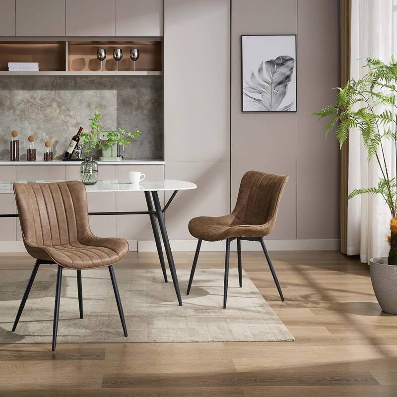 Upholstered Dining Chairs Set of 2, Mid Century Modern Armless Kitchen Chair - Brown-stripe