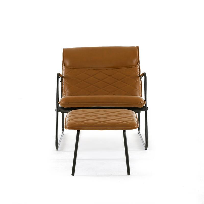 Accent Chair and Ottoman Set, Leisure Armchair with Metal Frame and