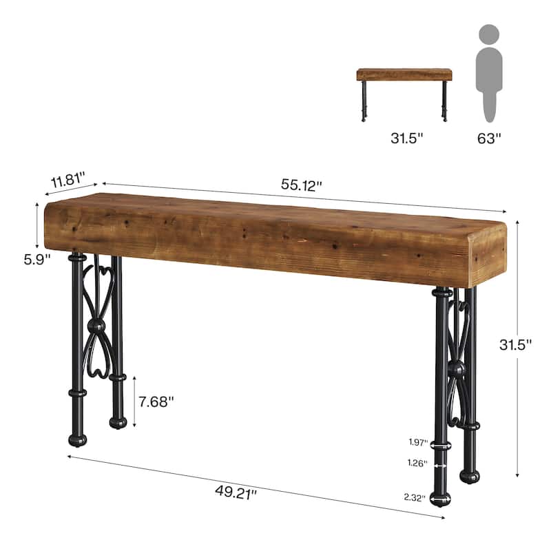 55" Farmhouse Console Table with Solid Wood Tabletop for Entryway