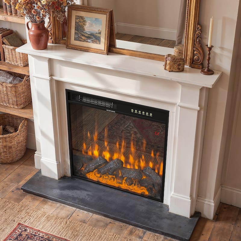 Electric Fireplace Mantel with Bookshelves, 115.5" Entertainment Center with Built-in Shelving