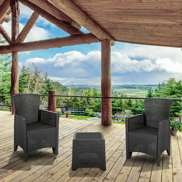 Shop Chocolate Faux Rattan Plastic Chair Set With Matching Side