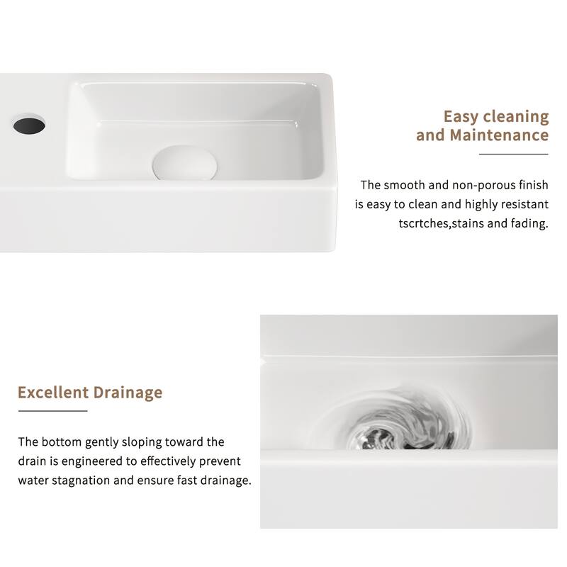 GDFStudio - Carter Wall-Mounted Ceramic Bathroom Sink with Faucet and Drain Set