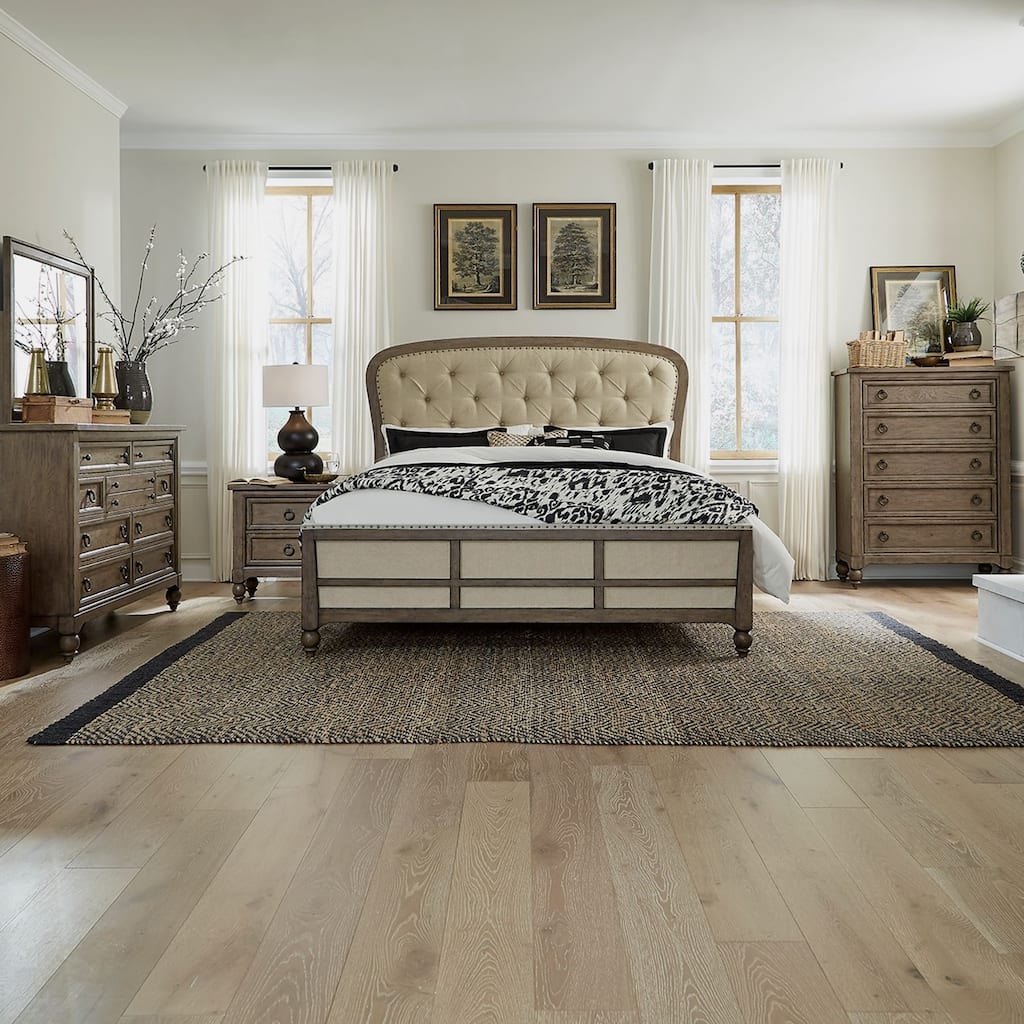 Liberty Furniture Americana Farmhouse Shelter Bed, Dresser & Mirror, Chest, Night Stand - King or Queen