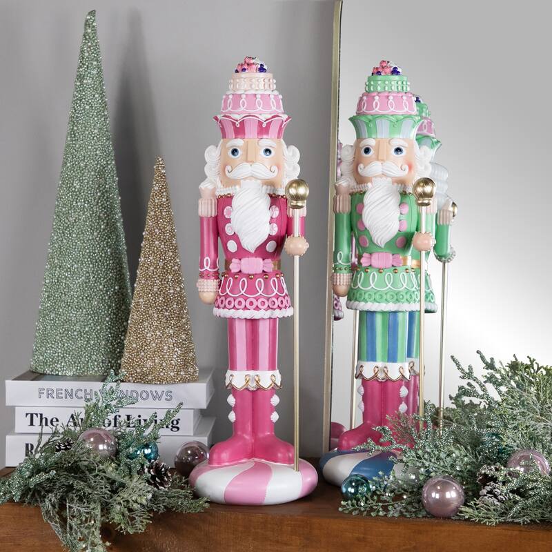 Pastel Candy Nutcracker King Christmas Figure - 21.5" - Pink