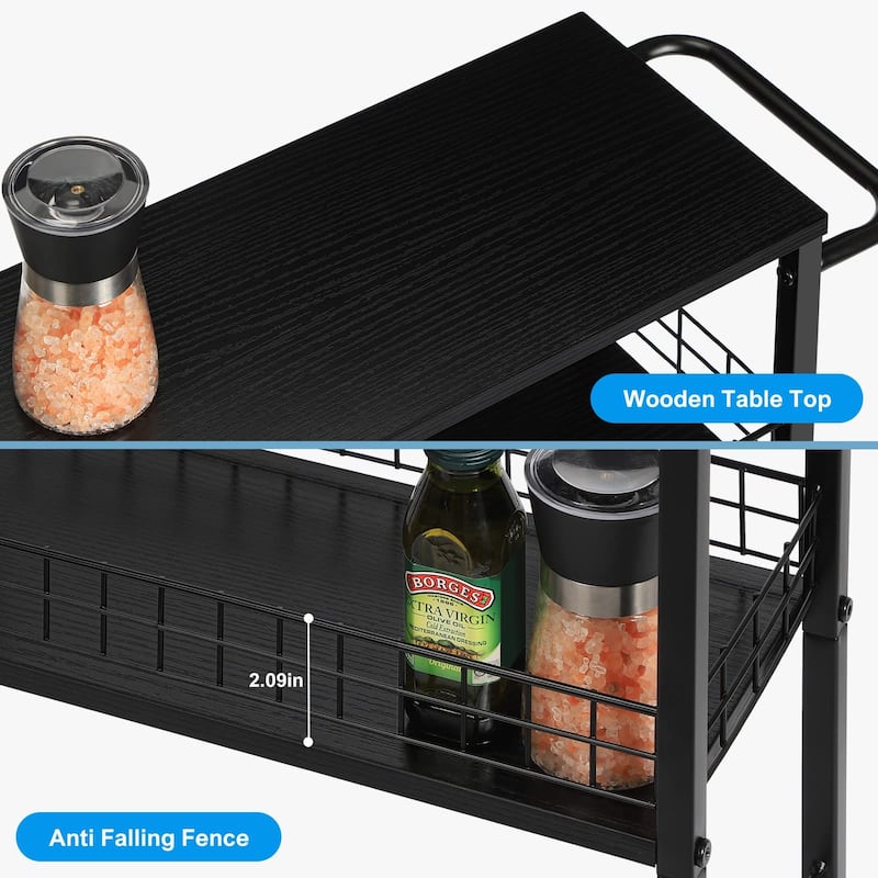 Slim Storage Cart Kitchen Rolling Utility Cart on Wheels 4 Tier Mobile Narrow Cart with Wood and Metal Handle Slide Out Storage