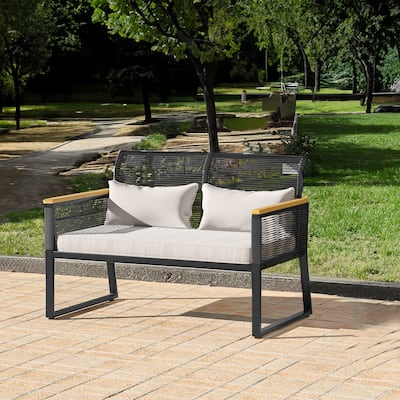45.3"Patio Wicker Double Sofa with Cushions - 45.3"L x 28"W x 23.6"H