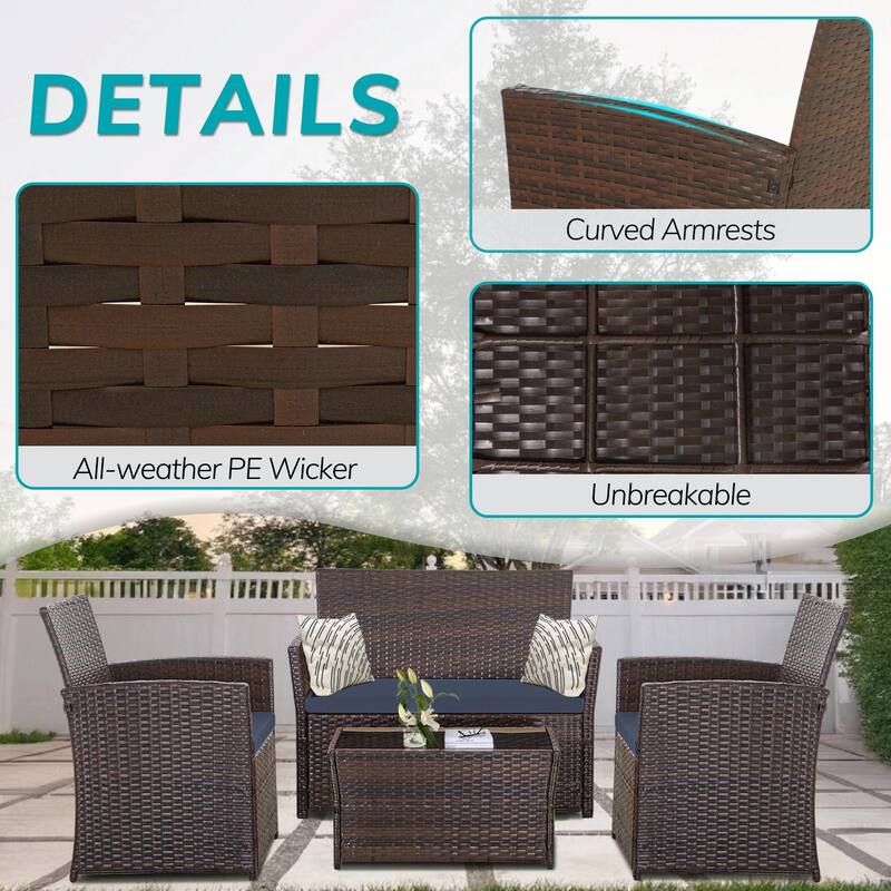 Durable Outdoor Sectional Sofa Set with Cushions & PE Rattan