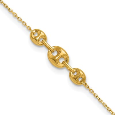 Curata 14k Yellow Gold 9+1" Gucci Station Cable Chain Anklet (Lobster-claw)