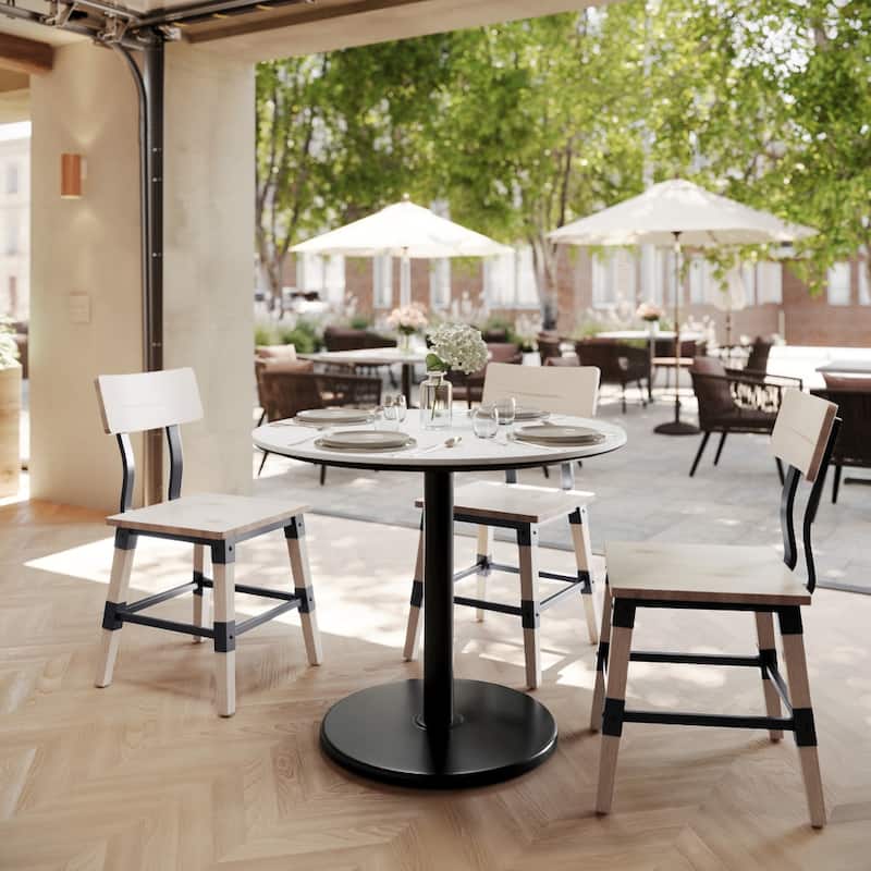 Commercial HPL Tabletop with Table Height Round Base - 36"W x 36"D x 29.5"H