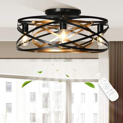 Moasis 22-inch 3-Blade Caged Ceiling Fan with Light Kit Included and Remote