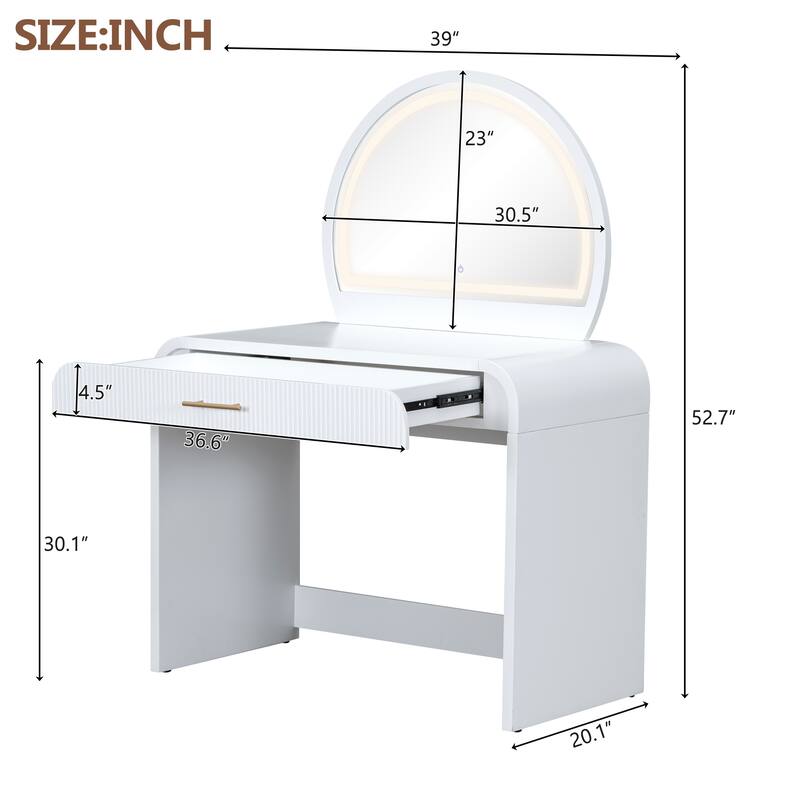 39" Vanity Table with Touch LED Mirror, Makeup Desk with Drawer and Removable Mirror for Bedroom
