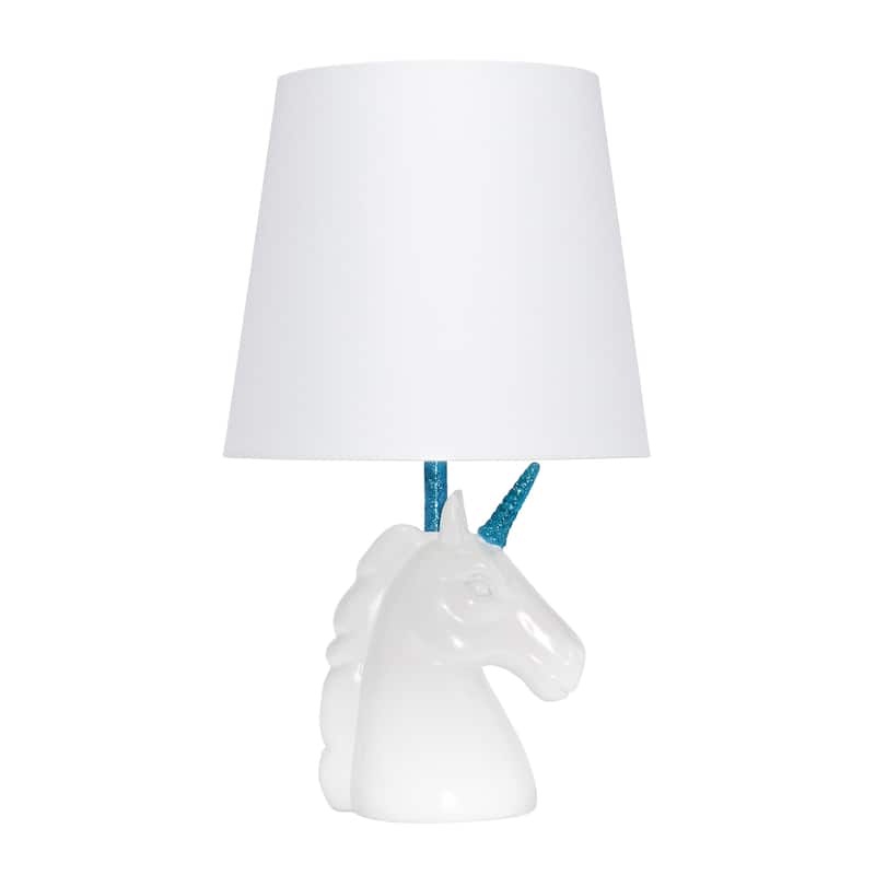 Sparkling Unicorn Table Lamp - Without Bulb - WHITE + BLUE GLITTER