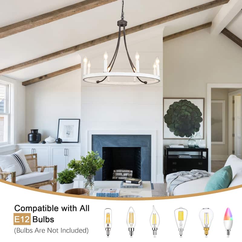8-light Rustic Farmhouse Wagon Wheel Chandelier Candle Dining Room Lighting Fixtures for Kitchen Island Foyer - N/A