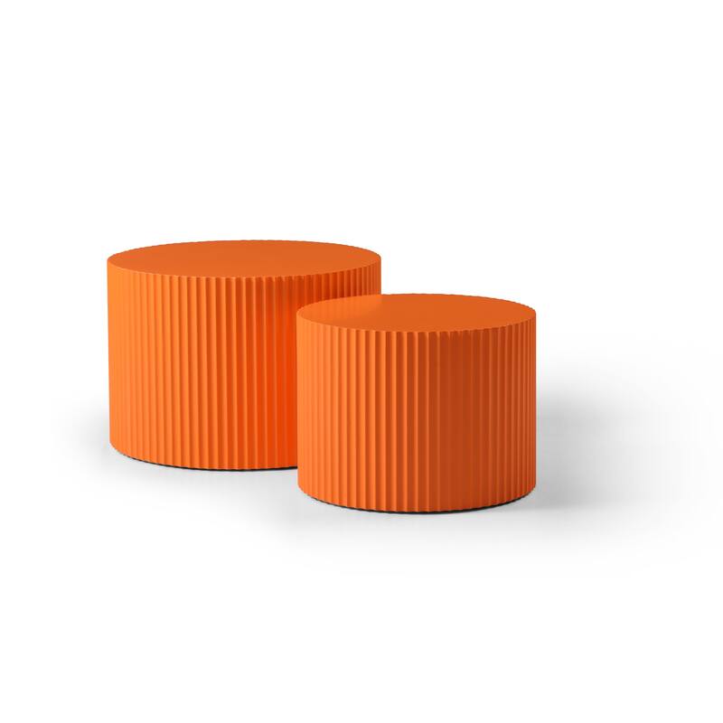 Orange Handcrafted Round MDF Coffee Table Set - Perfect for Living Room & Leisure