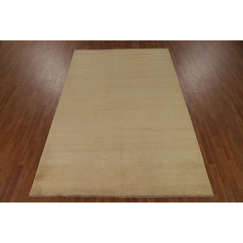 Muted Gold Beige Gabbeh Oriental Area Rug Hand-Knotted Wool Carpet - 6'5" x 9'8"
