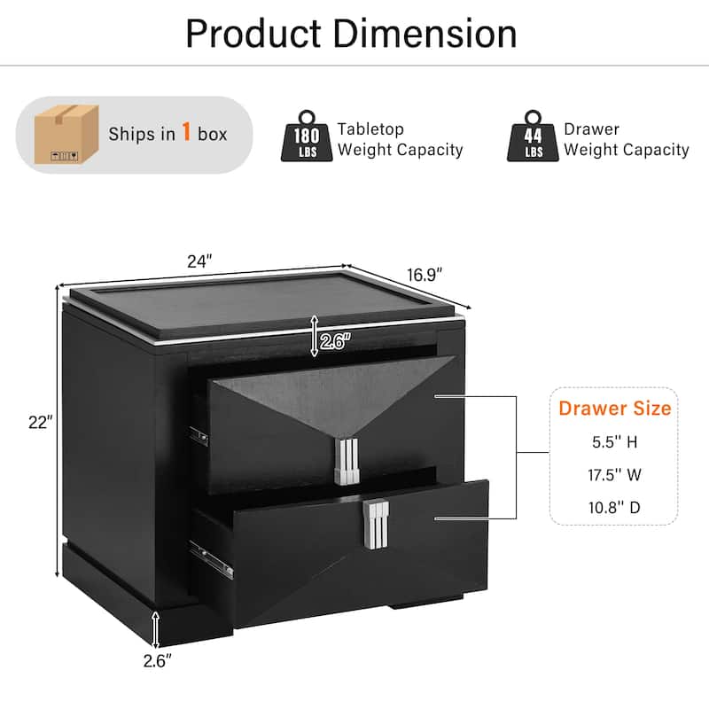 Black Sofa Side Table End Table with Storage Drawers, Nightstand File Cabinet Dressing Table Lamp Table