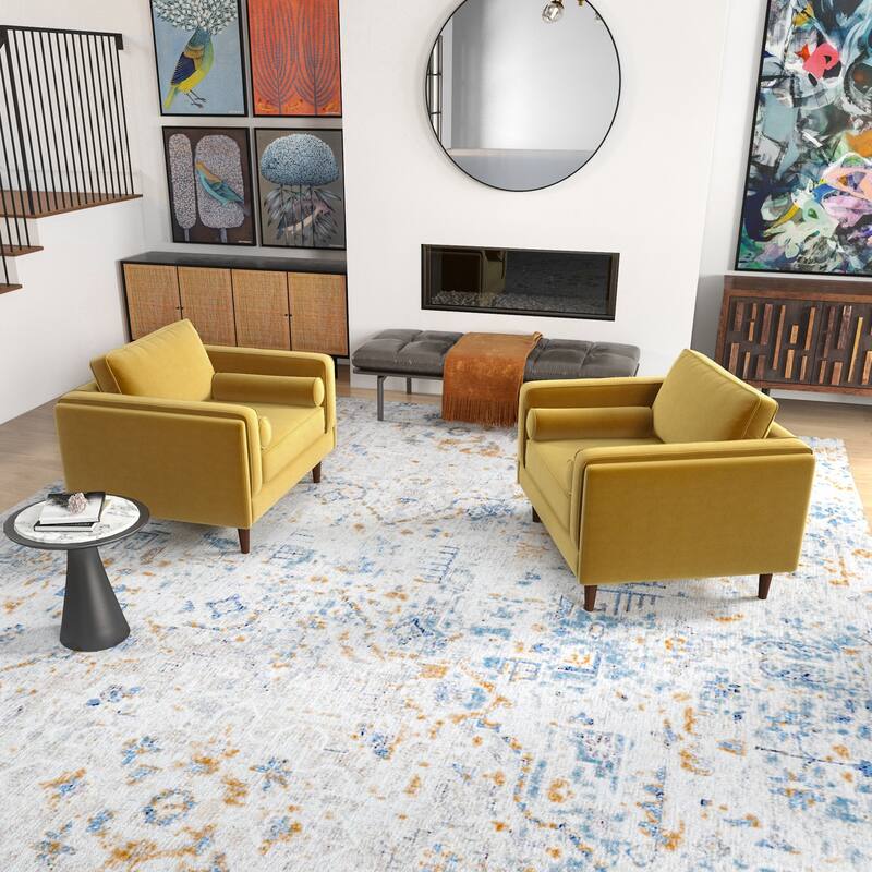Flavia Mid-Century Pillow Back Velvet Lounge Chair Set