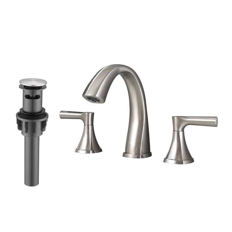 Topcraft Two Handle Bathroom Sink Faucet with Pop-Up Drainer - Brushed Nickel