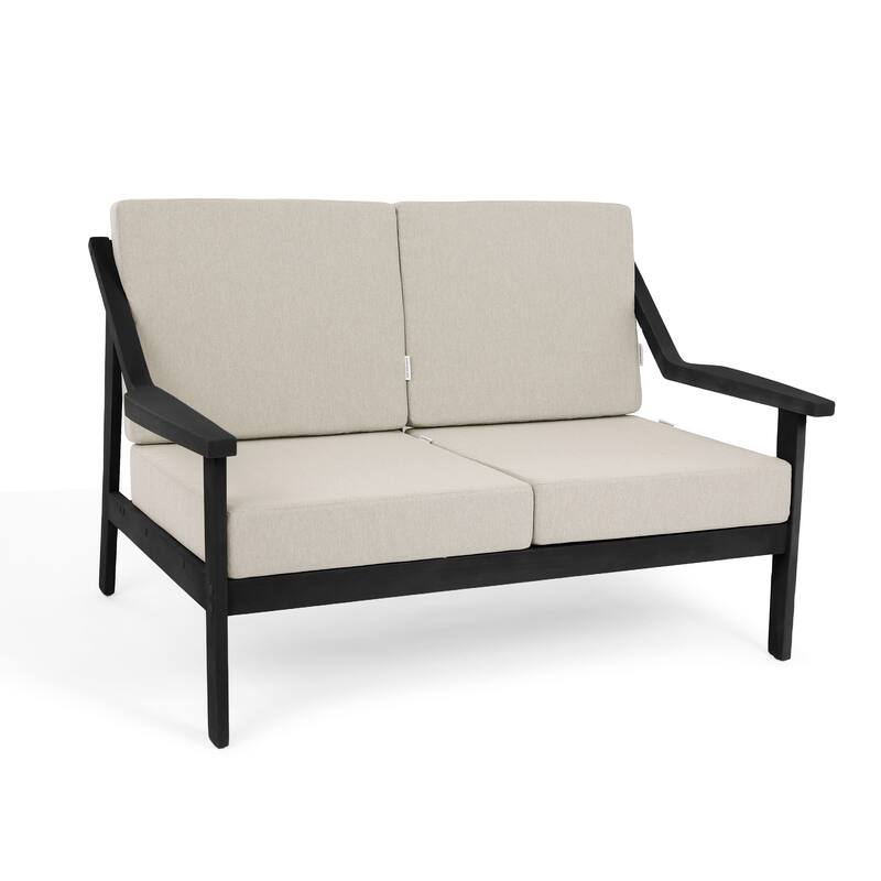 2-piece Brown/ Black Teak Cushioned Patio Loveseat Set with Coffee Table