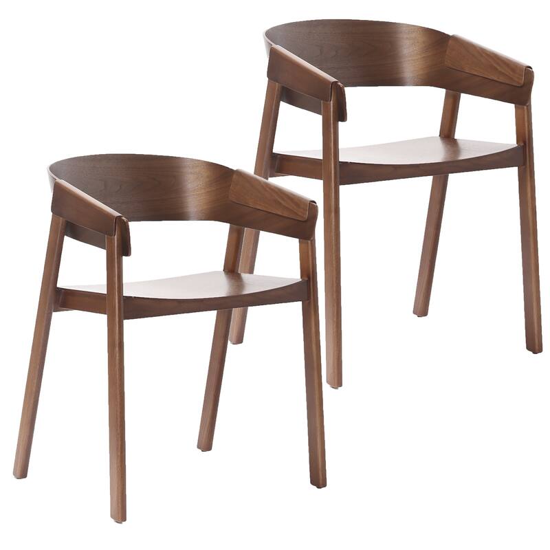 Mid-Century Modern Solid Wood & Oak Veneer Dining Chair, Set of 2