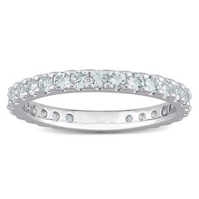 Miadora 10k White Gold Aquamarine Stackable Eternity Wedding Band Ring