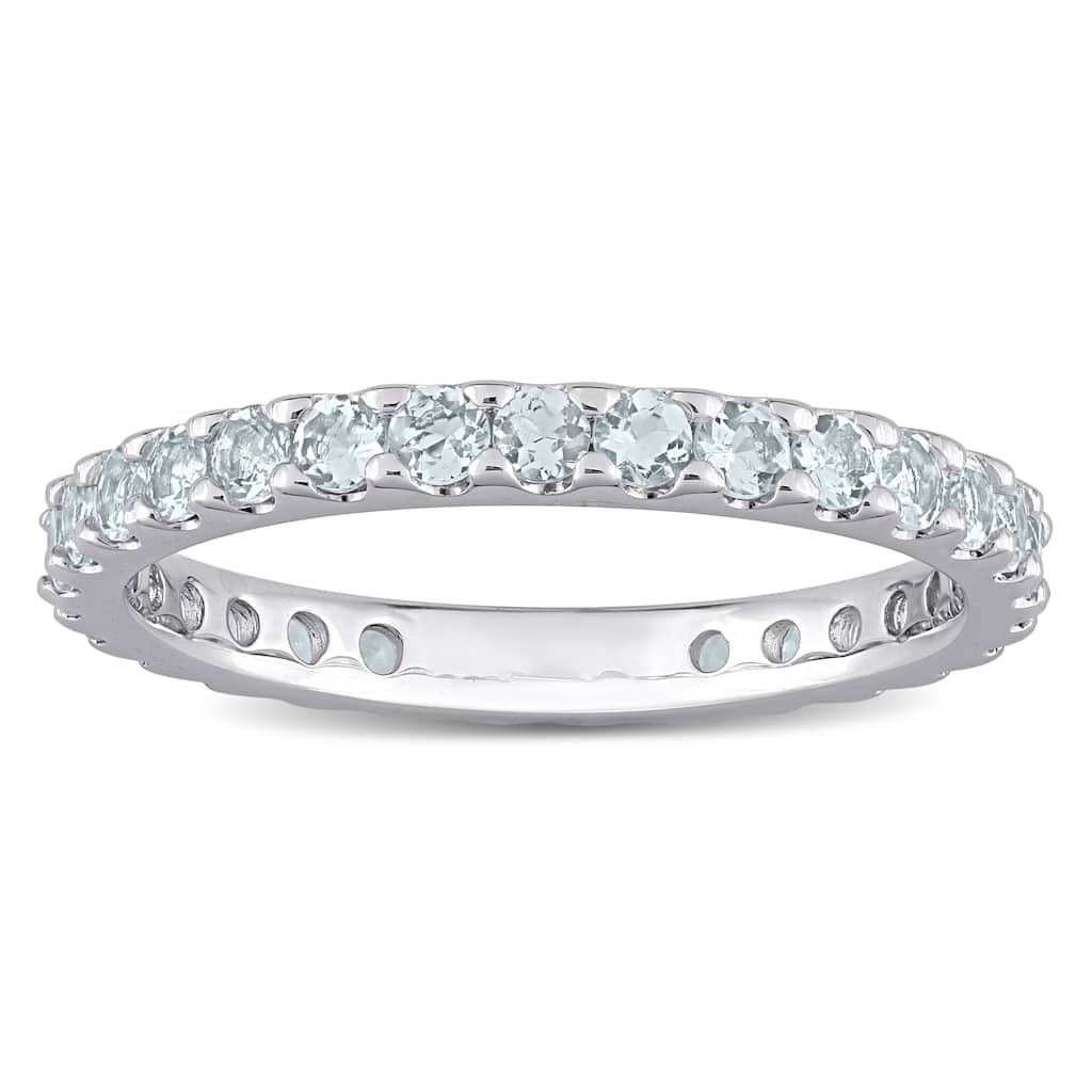 Miadora 10k White Gold Aquamarine Stackable Eternity Wedding Band Ring