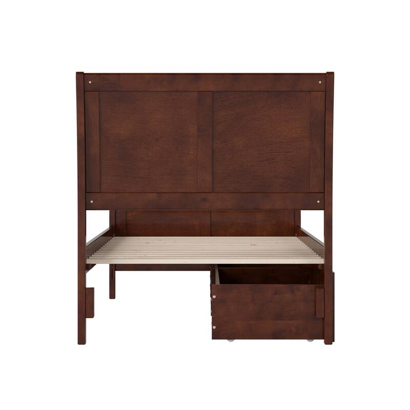 AFI Portland Twin Size Platform Bed with Matching Footboard & Storage Drawers in Walnut