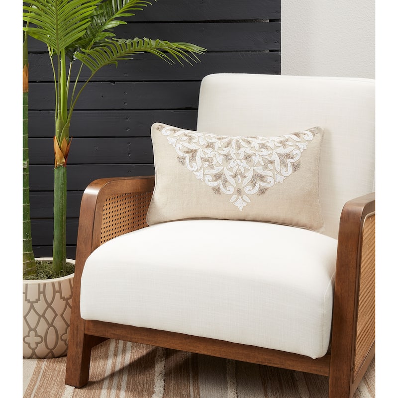Throw Pillow Cover With Beaded and Embroidered Design