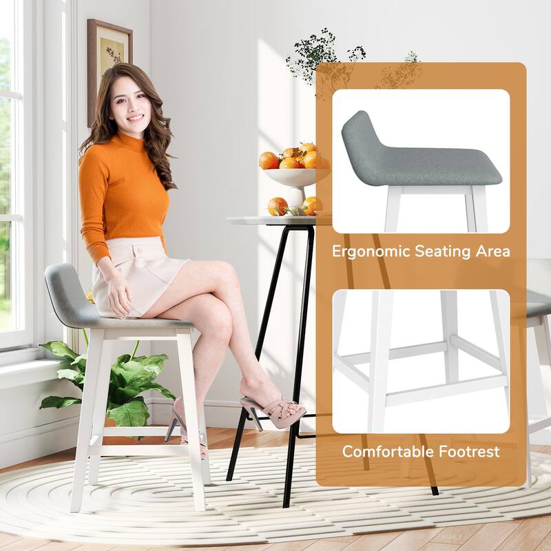 Gymax 24'' Upholstered Barstools w/ Low Back Footrest & Wood Legs for