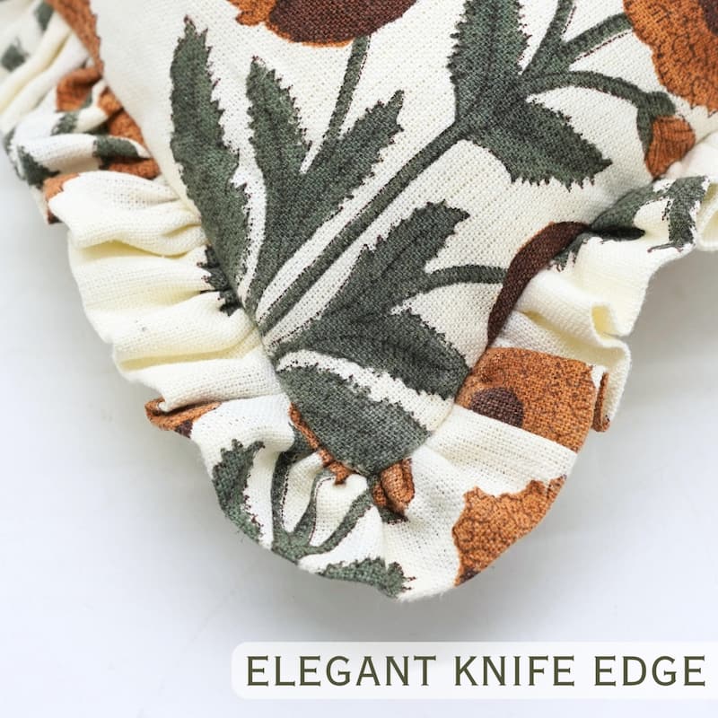 Fabdivine Heavy Linen Floral Ruffled Both Side Cushion Cover Home Décor Accent