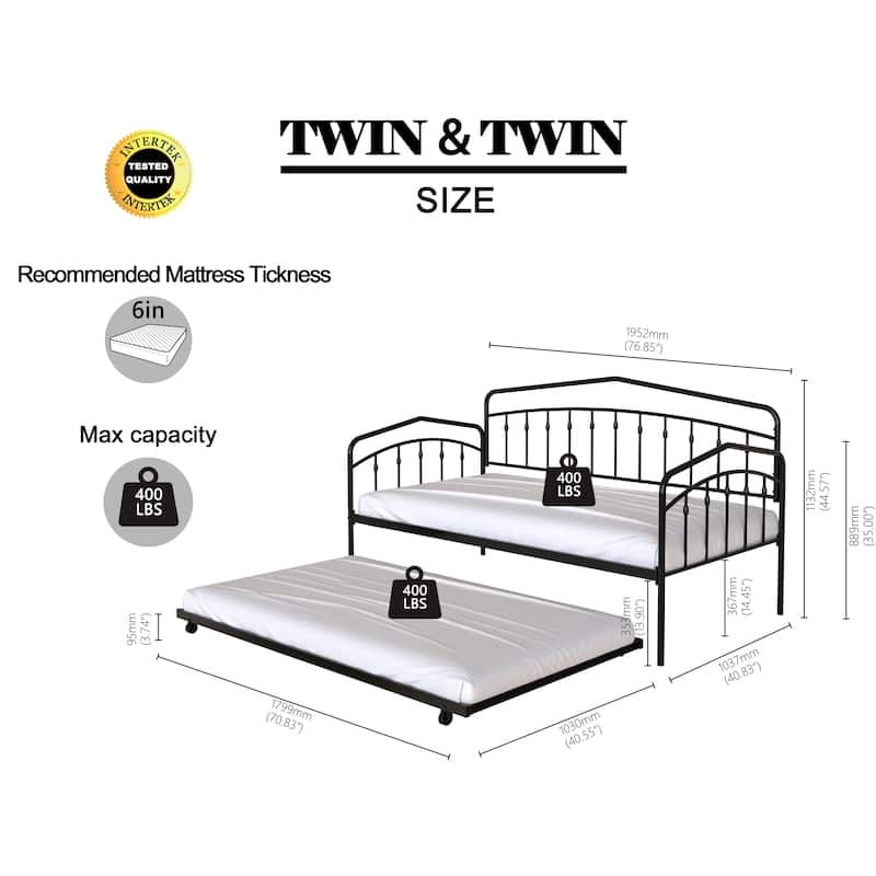 Twin Size Metal Daybed with Trundle