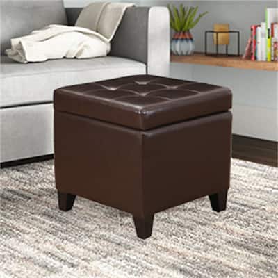 Adeco Bonded Leather Square Storage Ottomans Tufted Cubic Cube Footstool