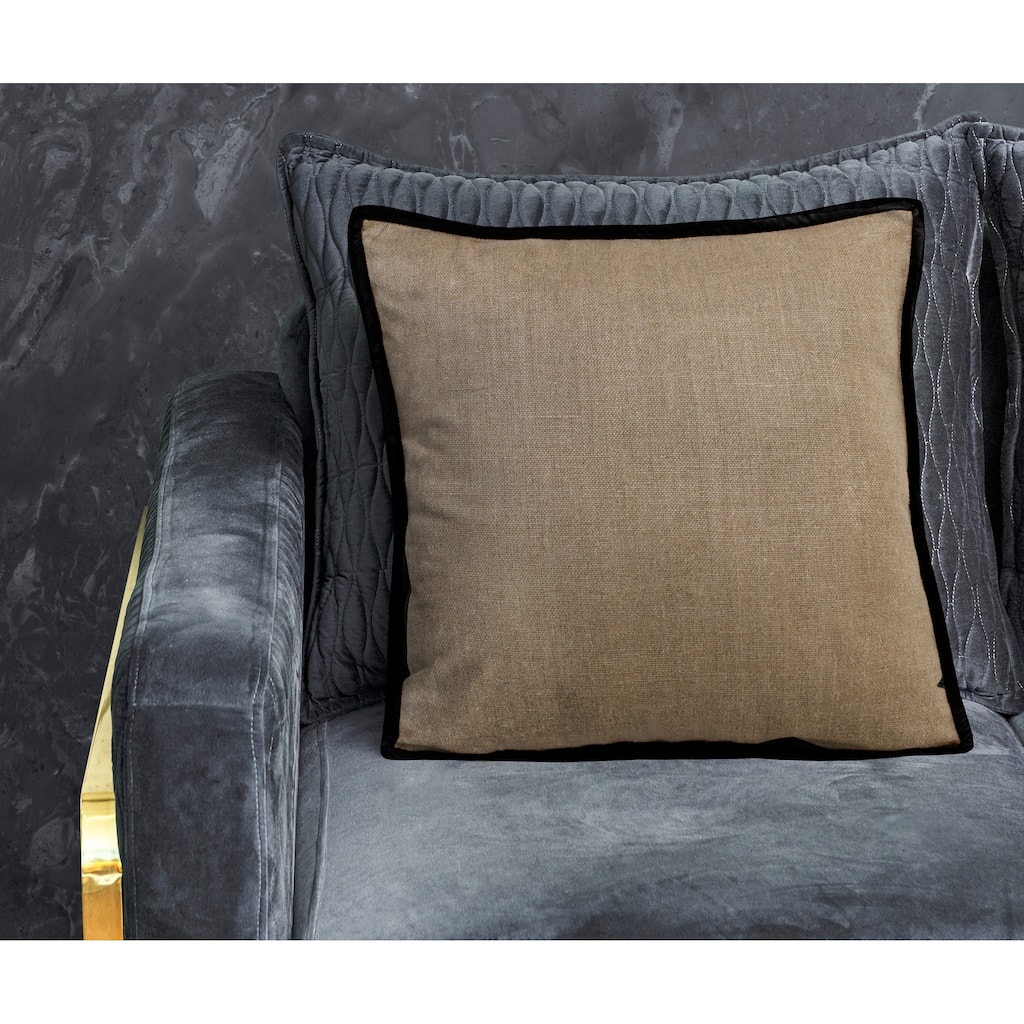 Sevita Hand-Woven Tan/Black Solid Farmhouse Linen Throw Pillow, 20" x 20".