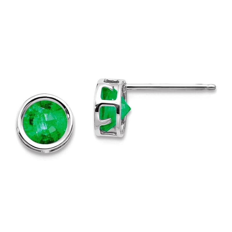 Curata 14k White Gold 5mm Bezel Gemstone Birthstone Stud Earrings - Emerald