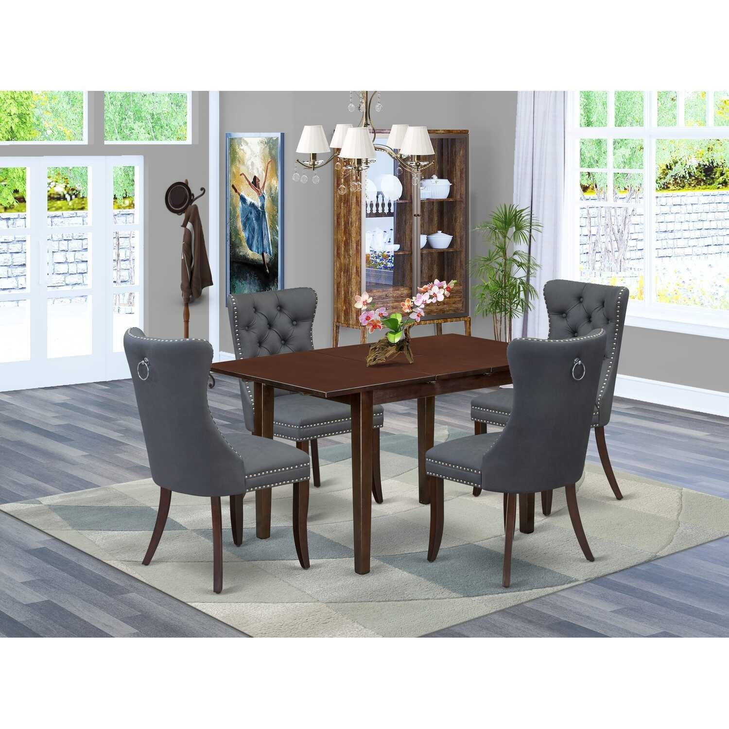 5-Piece Mahogany Finish Solid Wood Top - Rectangular Dining Room Set - Seats 4