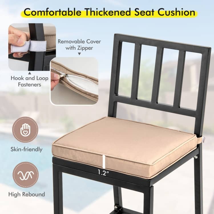 Set of 2 Patio Bar Chairs with Detachable Cushion and Footrest - 16" x 19.5" x 40.5" (L x W x H)