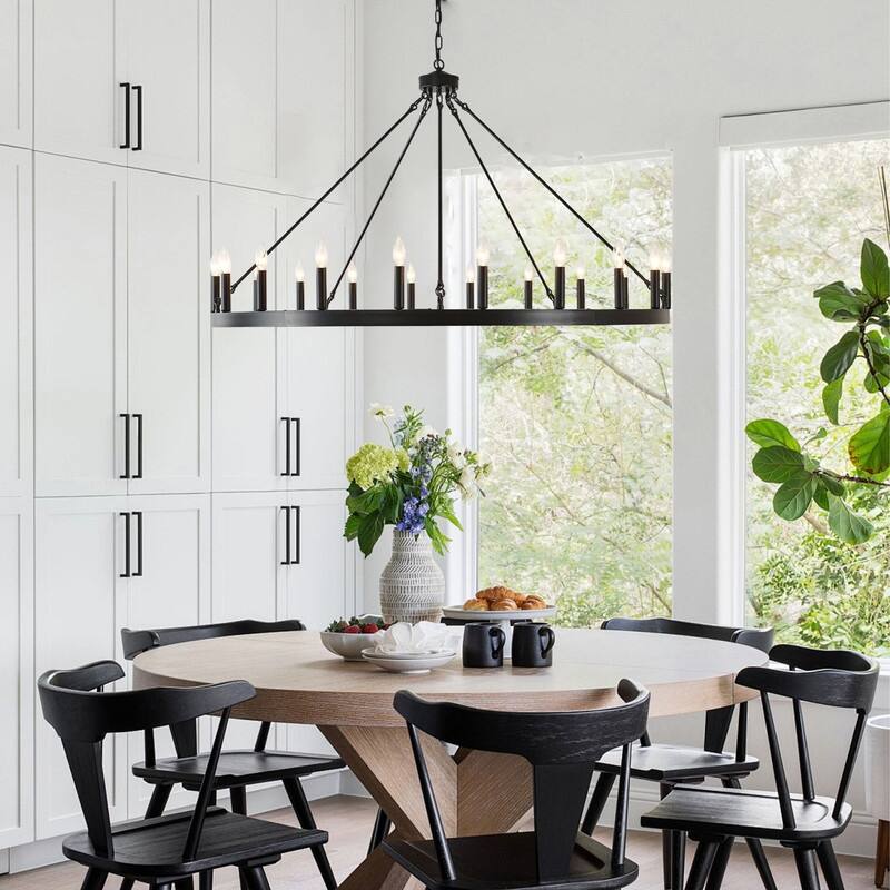 Large Round Classic Chandeliers Modern Farmhouse Chandelier Black Light Fixture