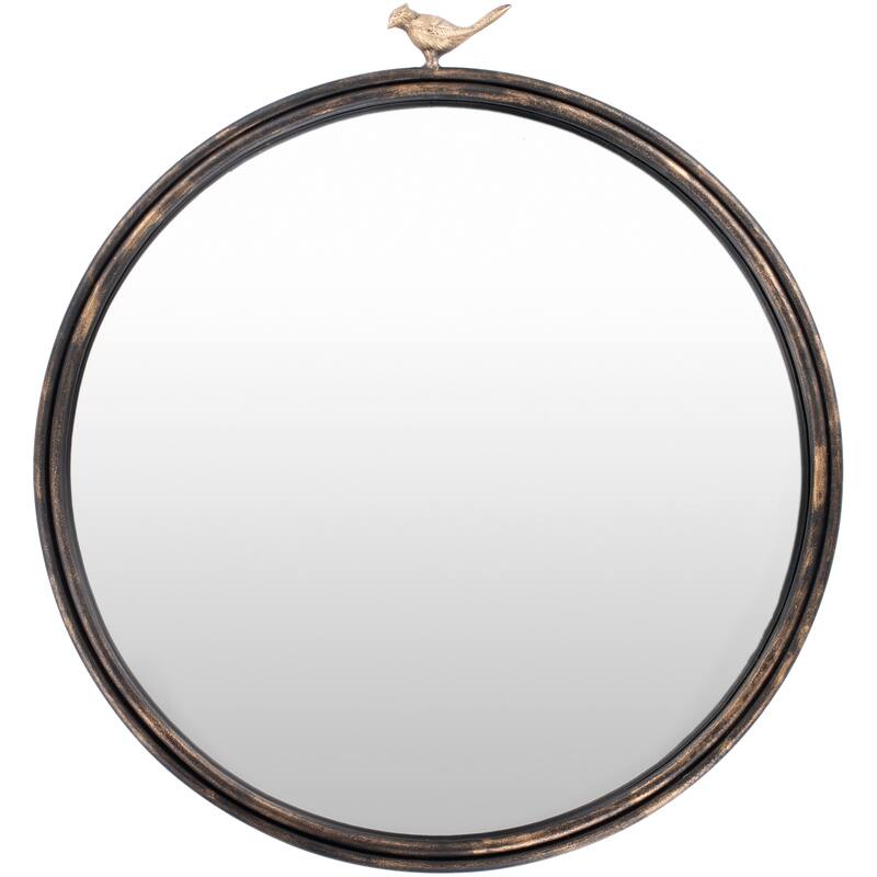 Livabliss Deora Antique Gold Bird Round Mirror - 26"H x 24"W