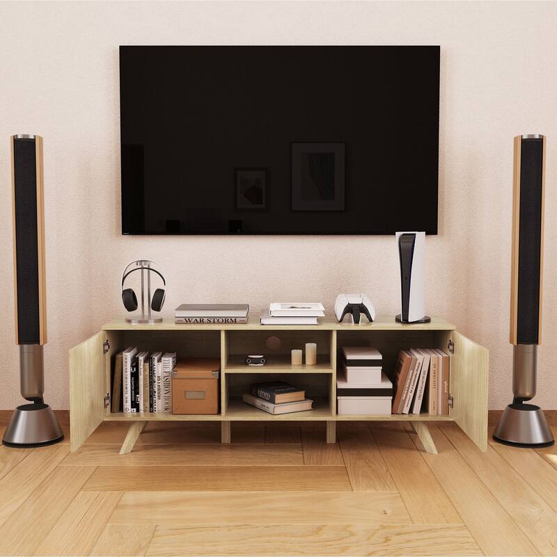 58Inch Wooden TV stand With Storage for TV up to 65Inch