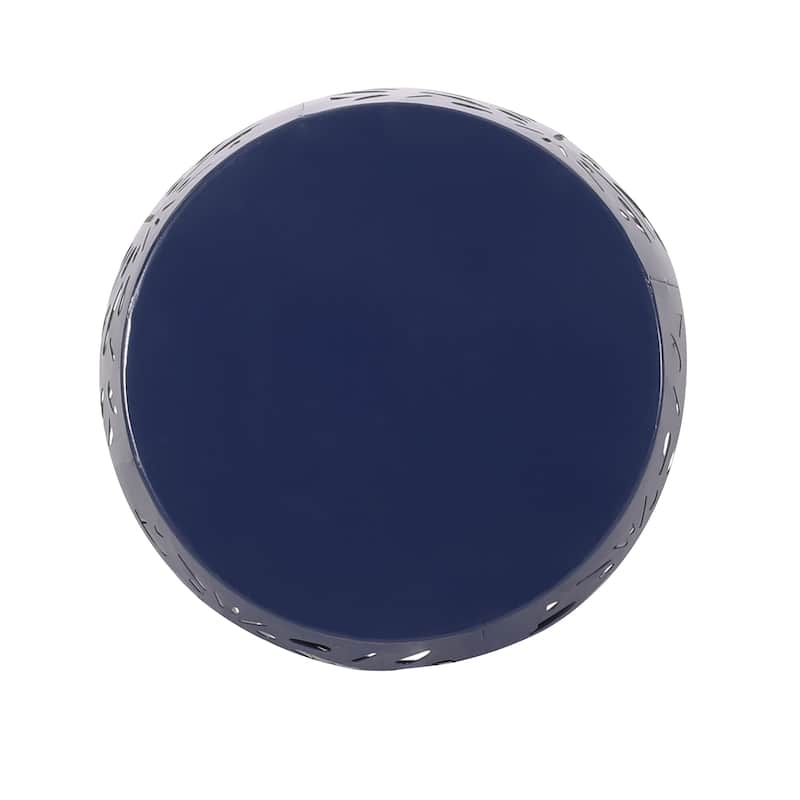 Steel Patio End Table, Round Side Table with Hollow Drum Design,Accent Table for Outdoor and Indoor Use