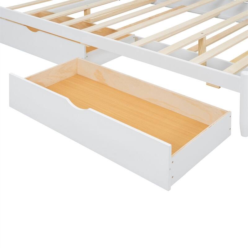 Queen Size Platform Bed with Twin XL Trundle and 2 Big Drawers, Wooden Bed Frame with Headboard and Slats Support