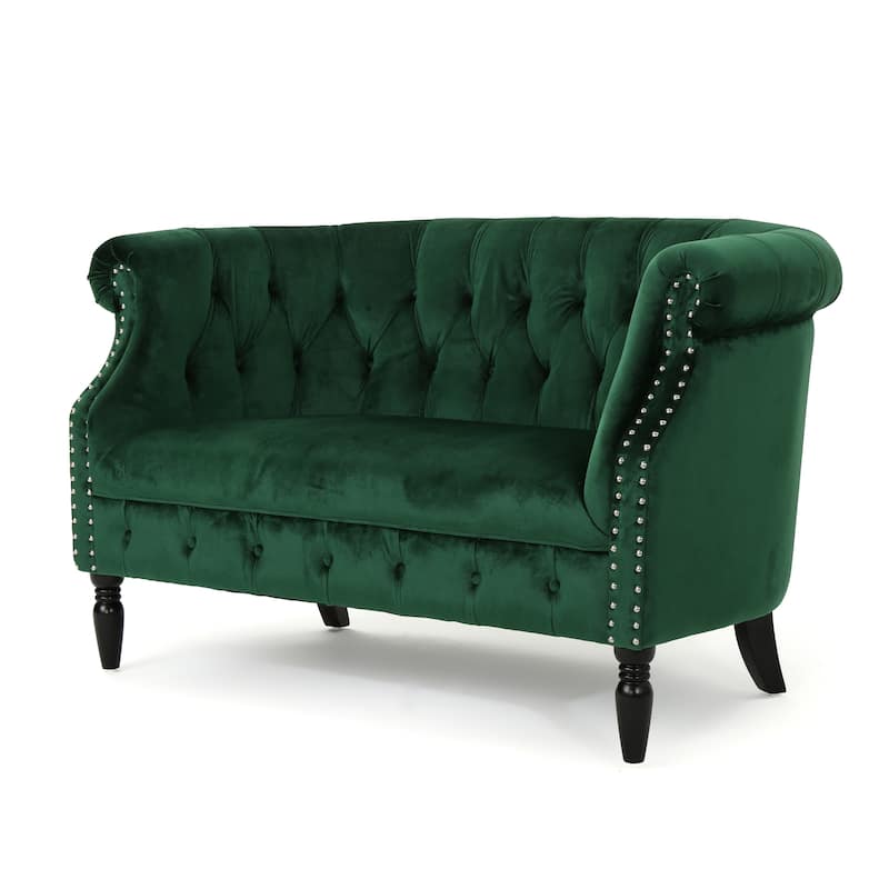 Milani Velvet Tufted Scroll Arm Loveseat by Christopher Knight Home