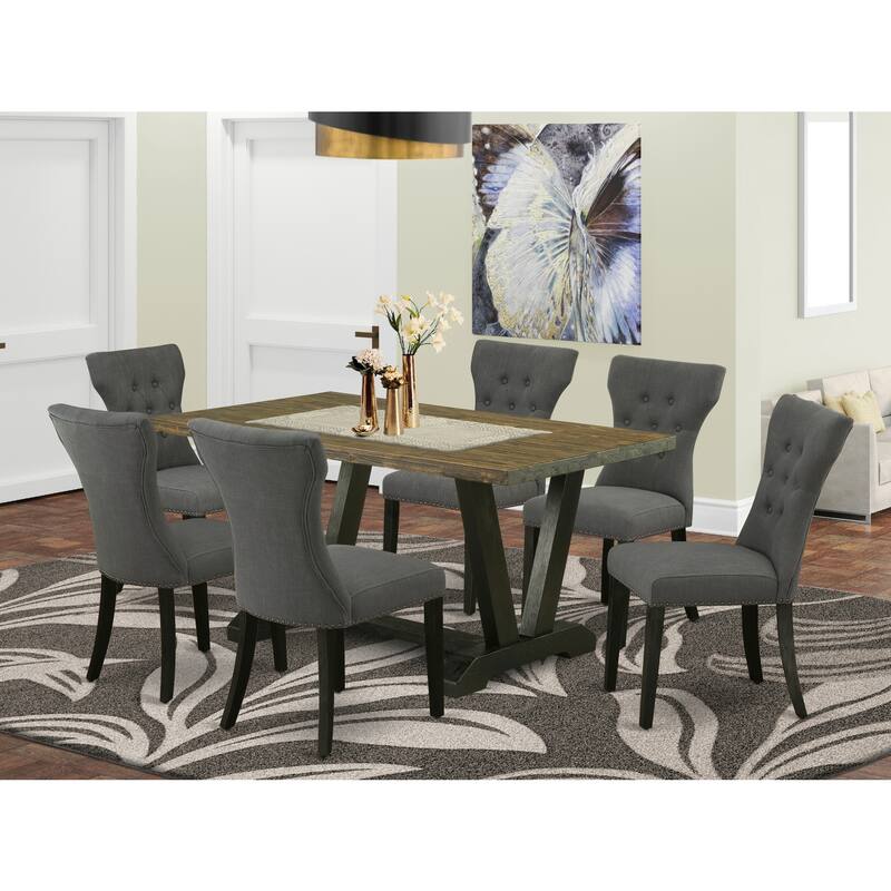 7-Piece Dining Room Set - Kitchen Table with Chairs - Modern Rectangular Table & Parson Chairs - 36x60 Inch - 60