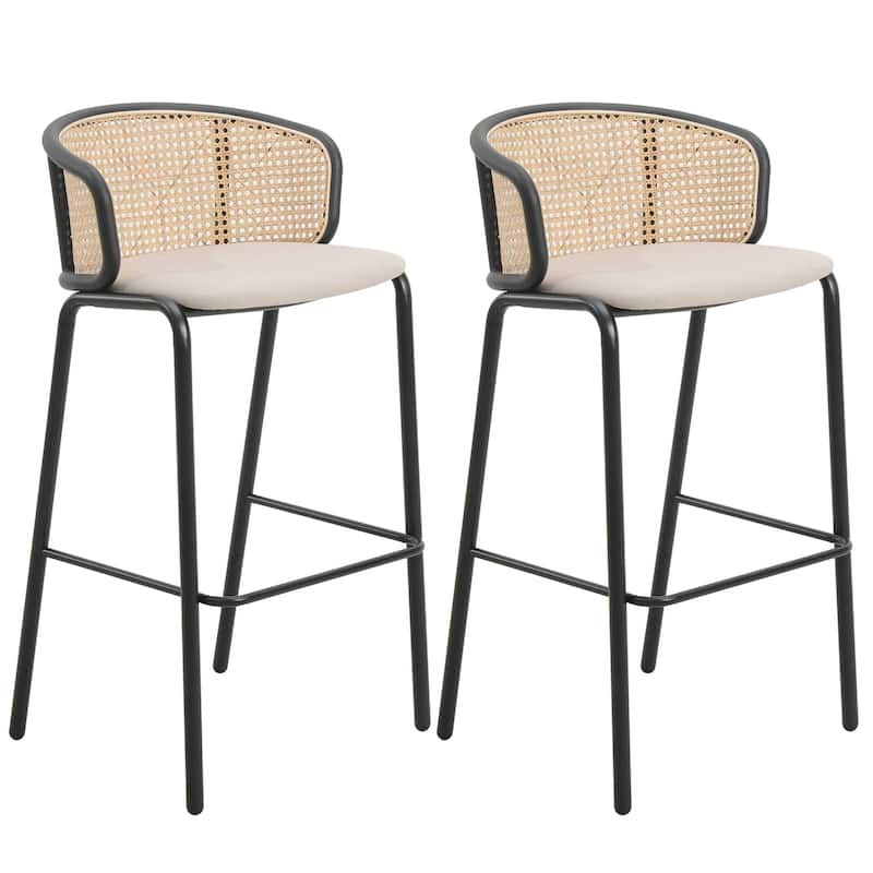 LeisureMod Ervilla Bar Stool with Black Powder Coated Steel Frame Set of 2 - 37" - Beige